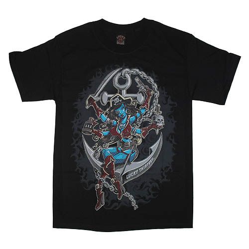 Lucky 13 Rockabilly Shiva Pirate Blue Pin Up Girl Punk Mens Black T 