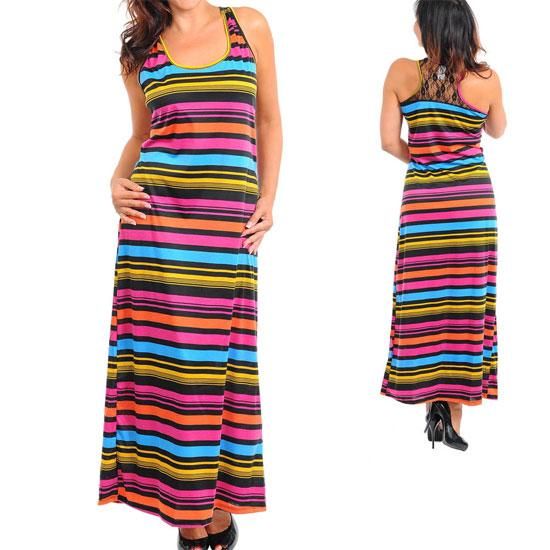 Al 12 1x 2X 3X Plus Size Multicolor Striped Lace Back Summer Maxi 