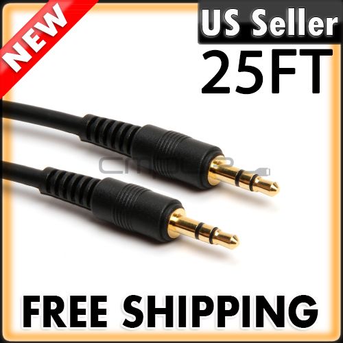 25 ft 1 8 Mini Jack Audio Cable Male Stereo 3 5mm M M Aux Auxiliary 