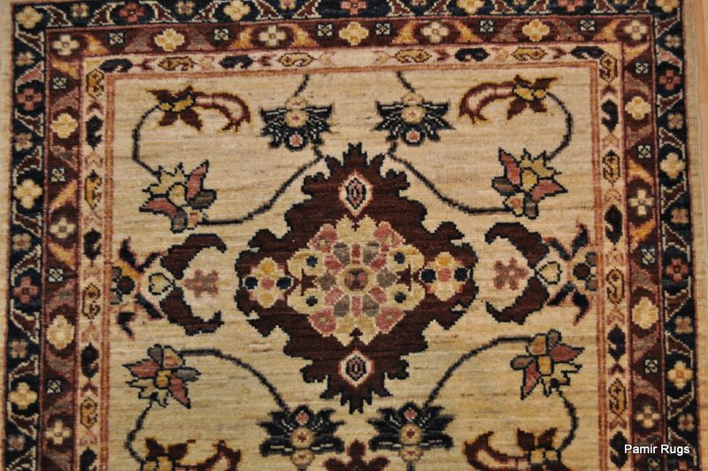 10.5 foot long hall runner handmade hand woven rug blue, cream brown 