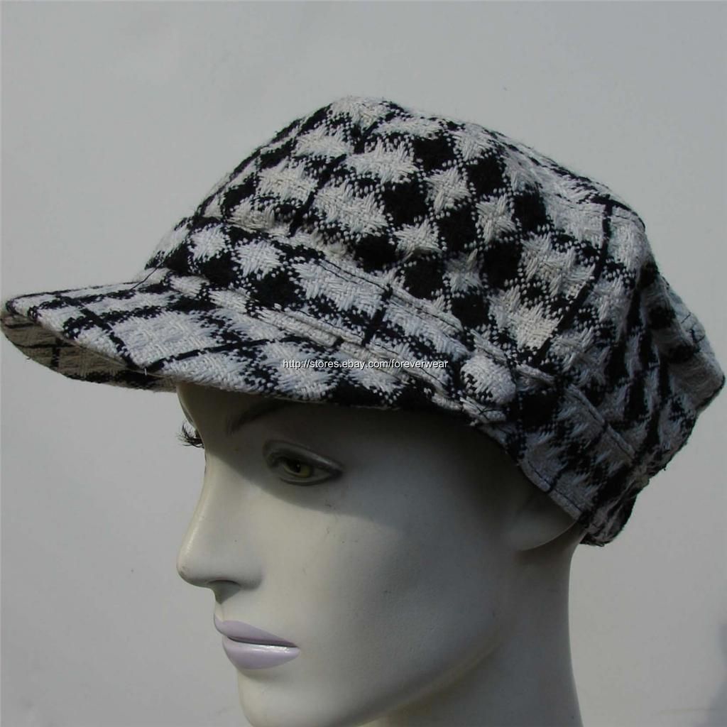 David Young Womens Ladies Hat Cap Newsboy Cabbie Black White 