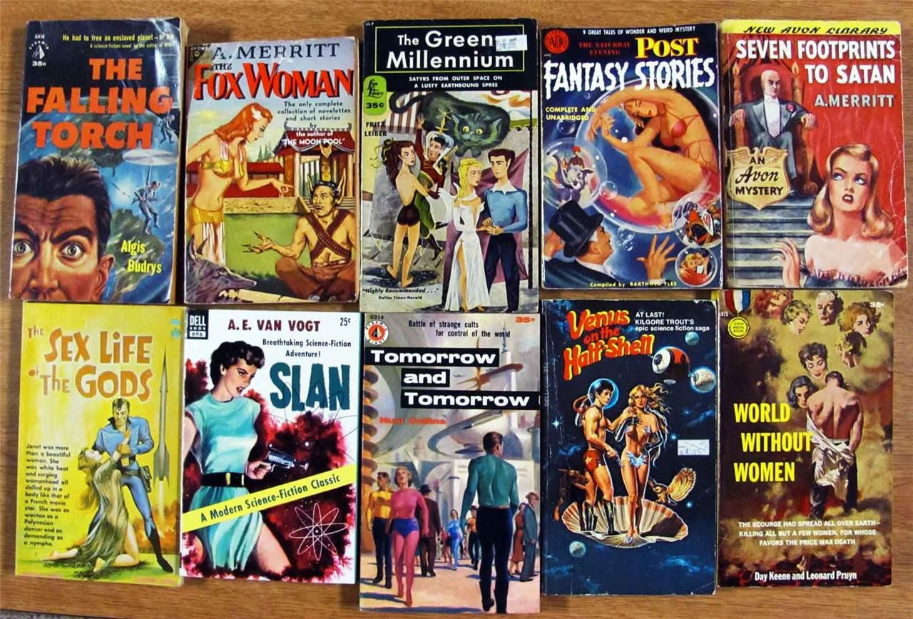 LOT OF 10 VINTAGE SCI FI PAPERBACK BOOKS 1940s, 1950s, 1960s