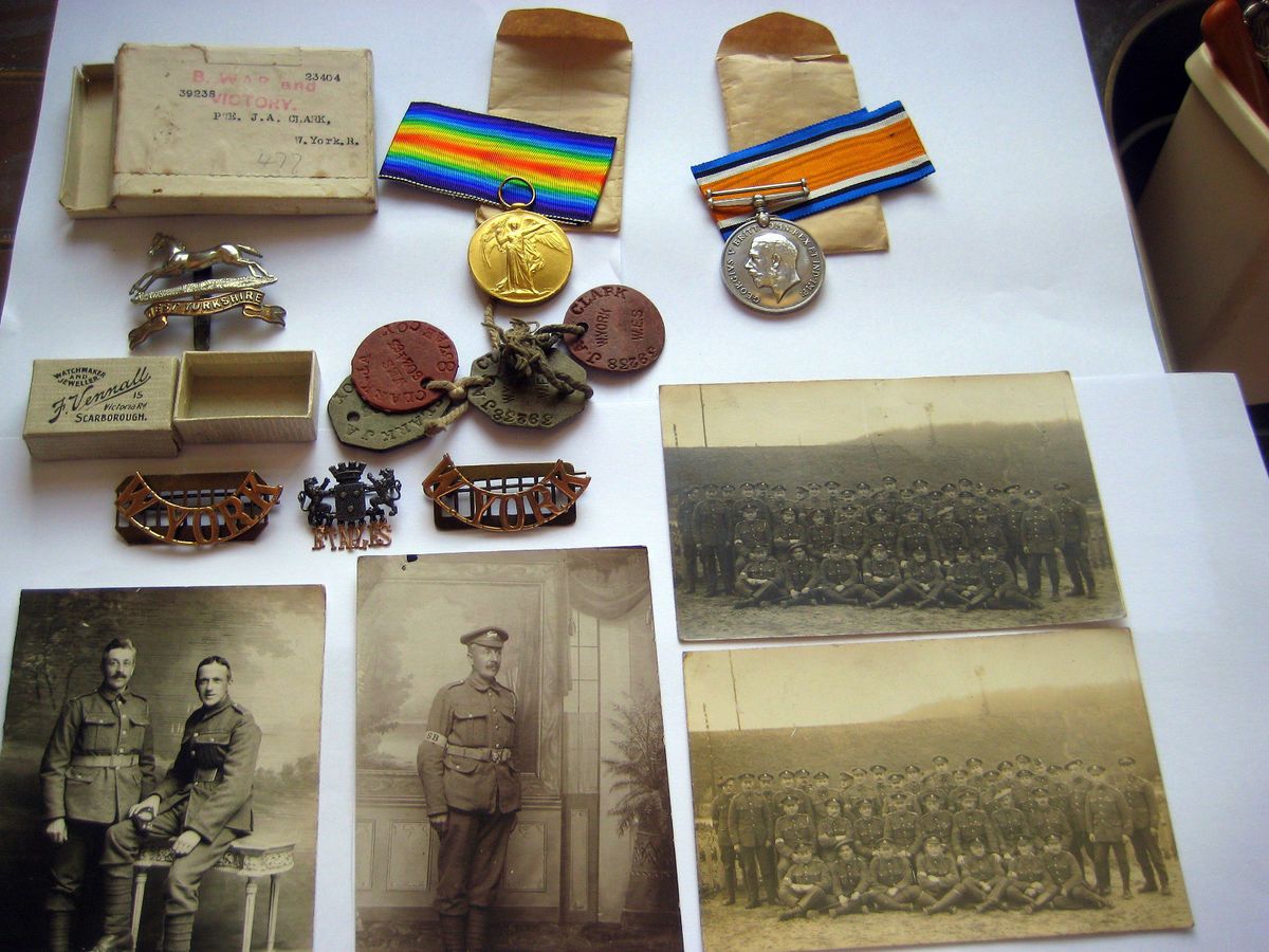 WW1 Group Badges Ephemera to J A Clark w York R