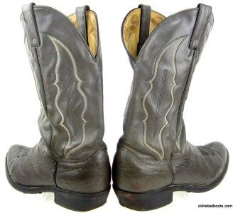 Vintage USA Made Abilene Gray Shark Cowboy Boots White Wing Stitch Men 