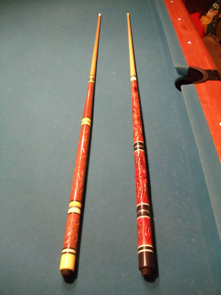 Vintage Pool Cues.2 Hand Carved w/Adjustable Weights