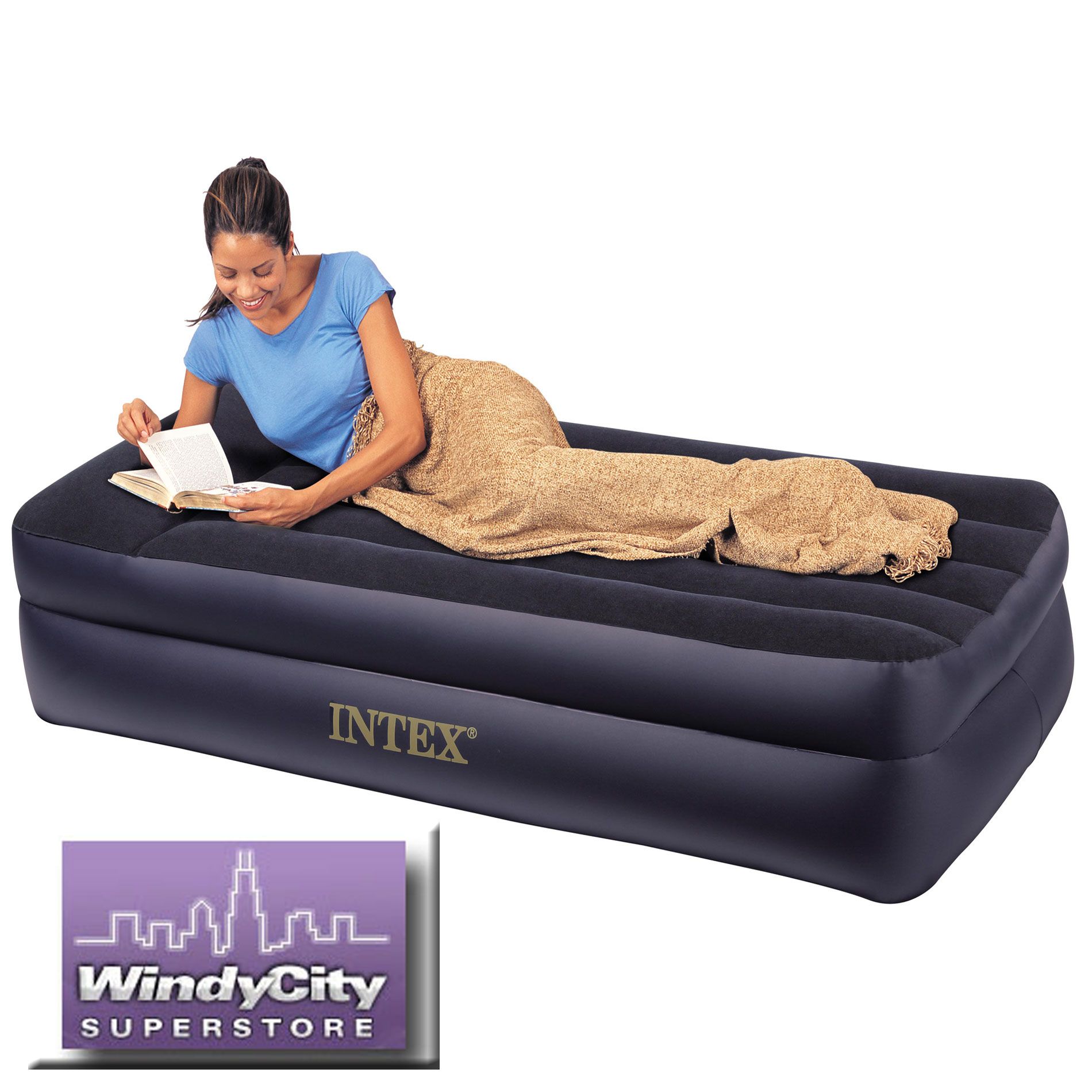 Intex Twin Raised Airbed Air Mattress Bed w Pump New