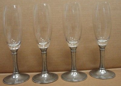 New Williams Sonoma Pewter Champagne Flute Glasses 4