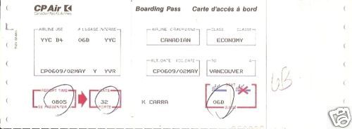Boarding Pass CP Air Canadian Pacific Airlines BP11