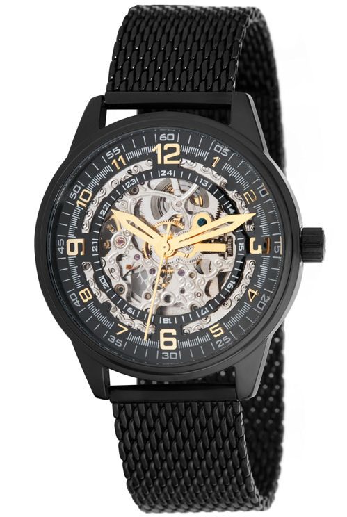 Akribos XXIV AK446BK Saturnos Elite Mens Skeleton Auto Watch