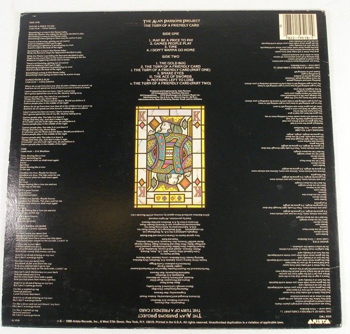 ALAN PARSONS PROJECT The Turn of a Friendly Card LP NM