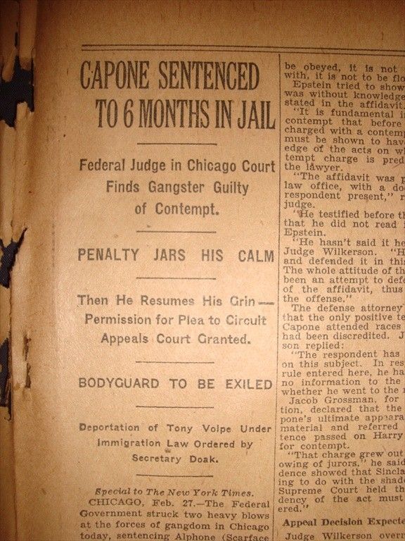 090205CR Al Capone Sentenced 6 Months Jail Contempt February 28 1931 