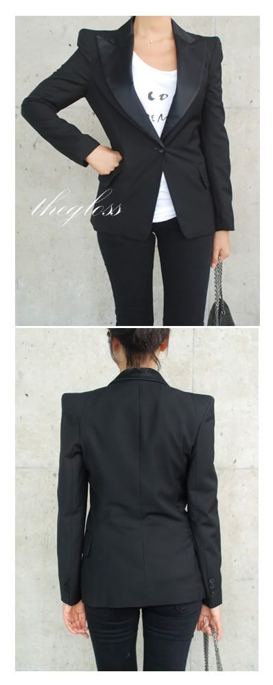 Celebrity Style Women Strong Shoulder Suit Tuxedo Blazers Jacket Coat 