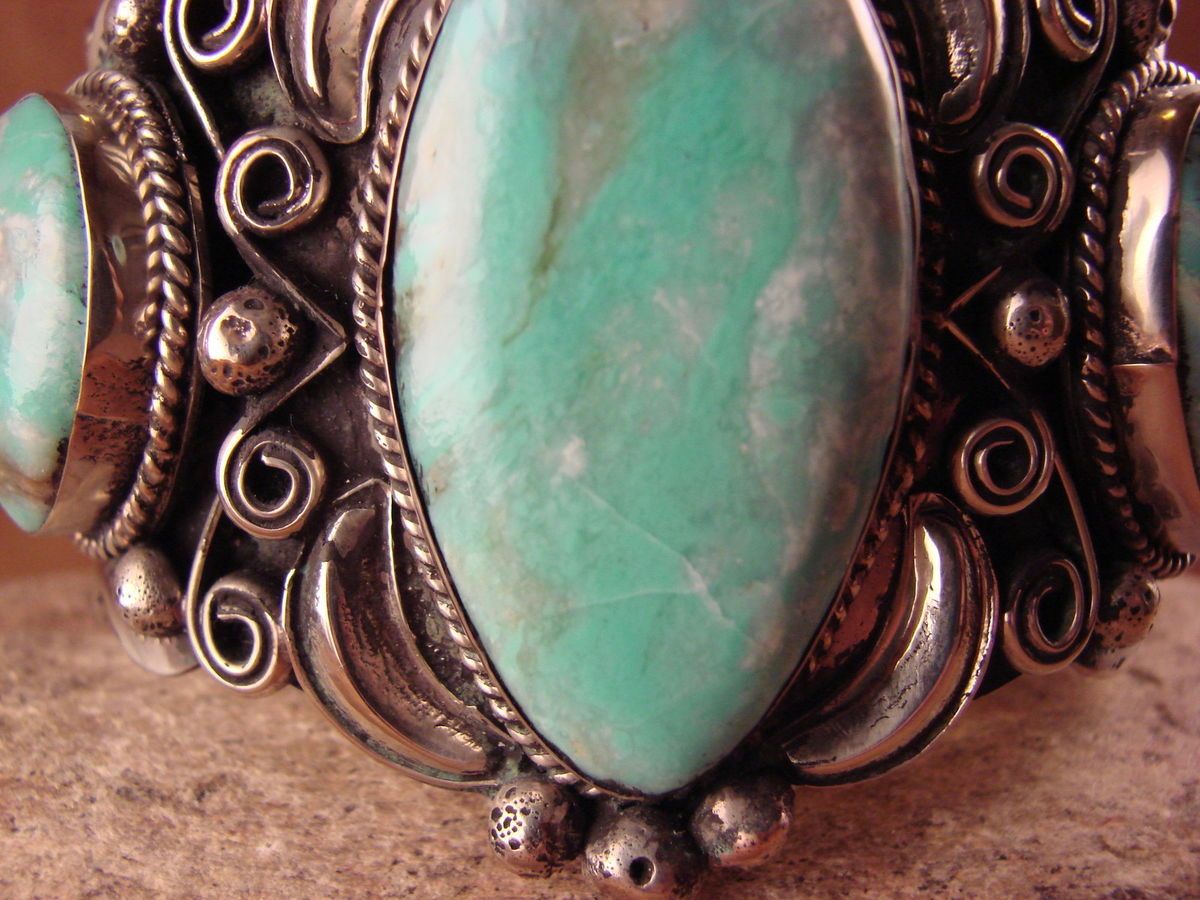   Large Silver & Turquoise Bracelet by Albert Cleveland AC Indian