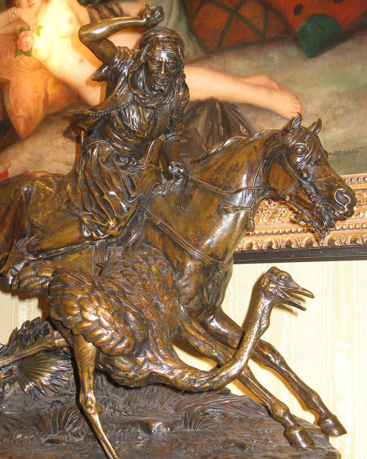Alfred Dubucand Bedouin Ostrich Hunt Antique Orientalist Bronze 
