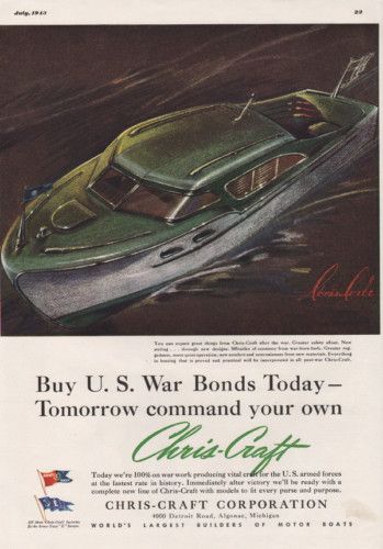 1943 Chris Craft War Bond Algonac MI Boat Runabout Fish