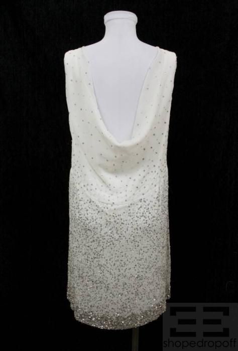 Alice Olivia White Silk Chiffon Beaded Sleeveless Dress Size Small New 