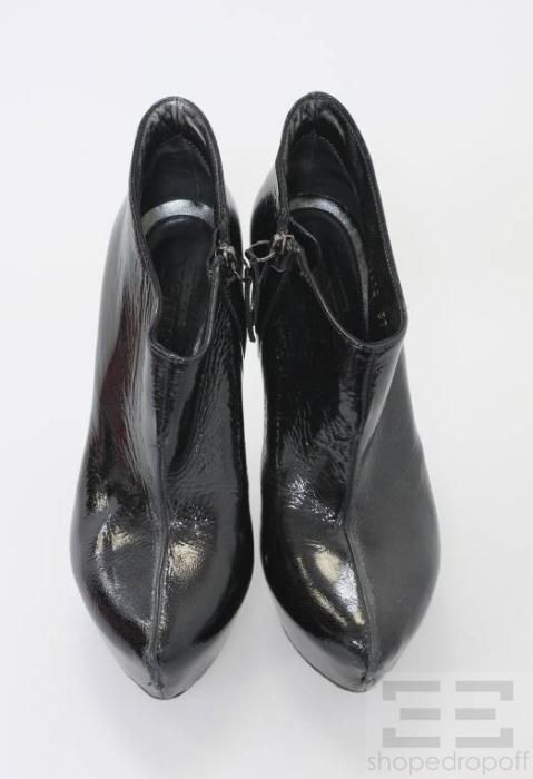 Alexander McQueen Black Patent Leather Platform Booties Size 37