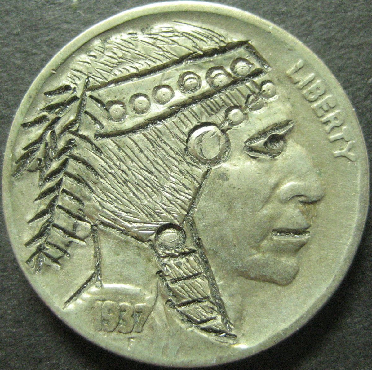 1937 D Buffalo Nickel A Carved Hobo Nickel Signed J Allen