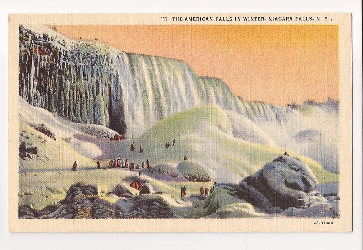 American Falls in Winter Niagara Falls NY frozen snow waterfall 1932 