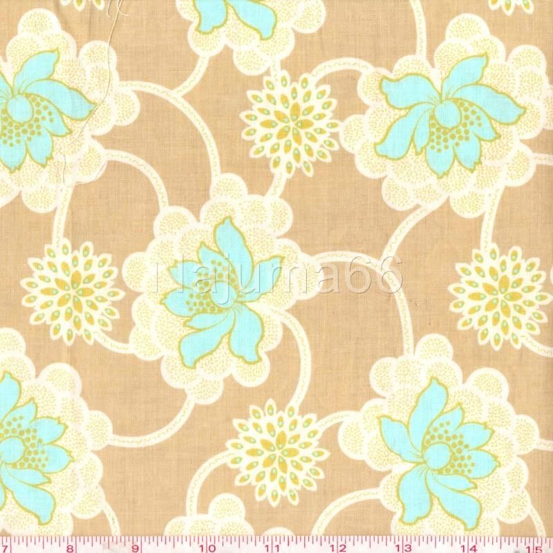New Amy Butler Designer Fabric Remnant Daisy Chain Clematis Taupe 
