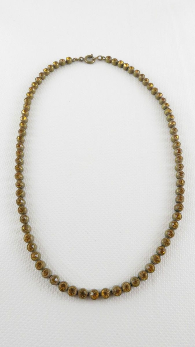   Jewelry 14 Brass Choker Necklace w/ 3mm Round Amber Rhinestones