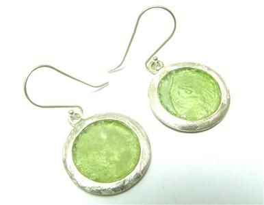 Ancient Fragment Green Roman Glass 925 Silver Earrings