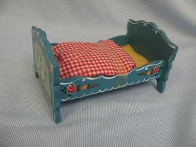 OLD PARENTS BED c1960 Hand Painted 1 = 1 Wooden KUHN   W.GERMANY