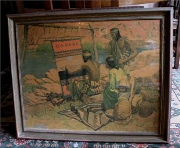   Crafts Era Massive Robert Wesley Amick Litho of Navajo Weavers