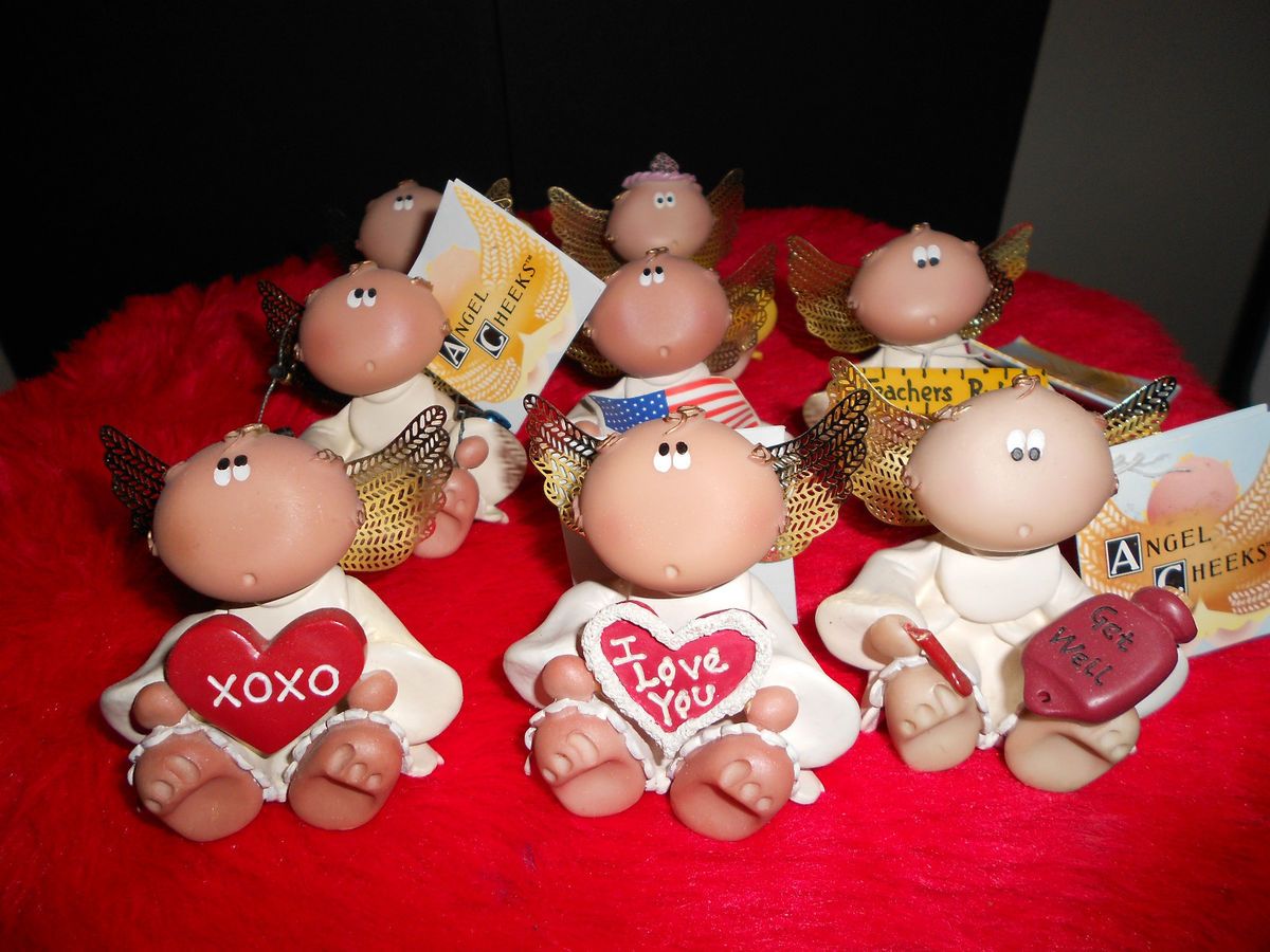 Group of 8 Angel Cheeks Figurines Valentines Day Birthday Holidays Etc 