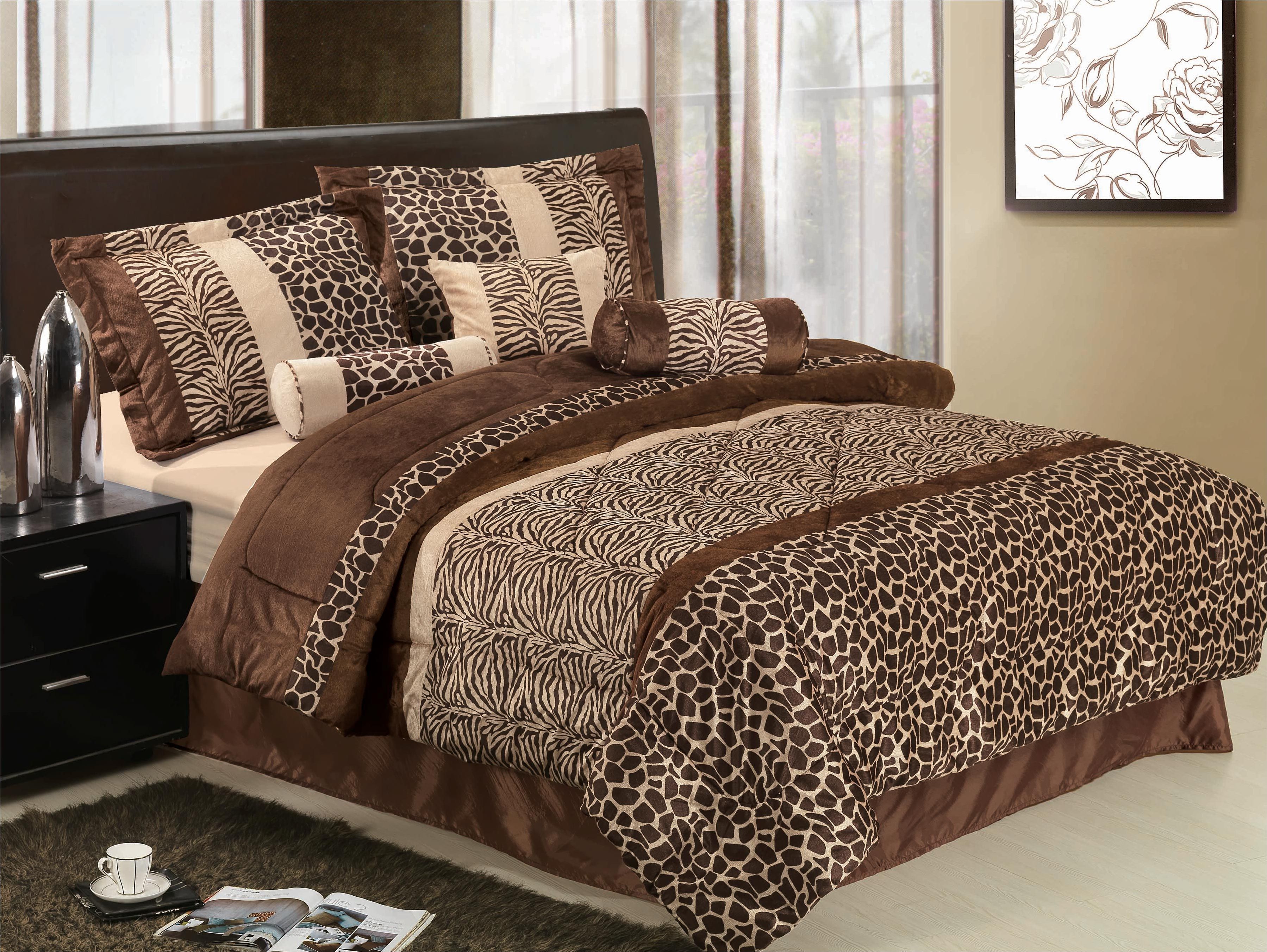 7pc Comforter Set Queen Size Zebra Giraffe Print 20394