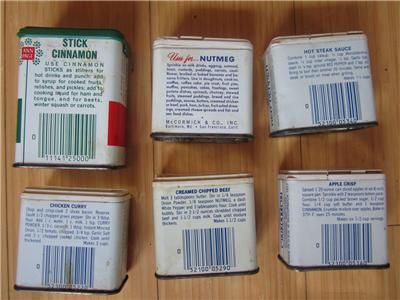 Six Vintage McCormick Ann Page Schilling Spice Tins