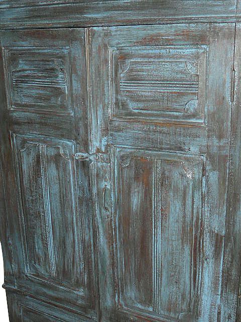   Armoire Cabinet Blue Patina Hand Carved Indian Furniture Armoires