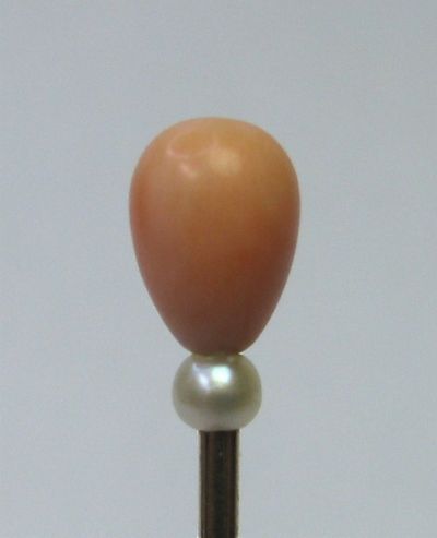   Antique Victorian 14k Gold Angelskin Coral Seed Pearl Stick Pin