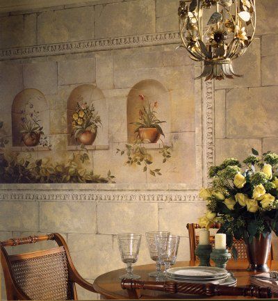 Stone Wall 3 Niche Floral Wallpaper Mural AO6907M