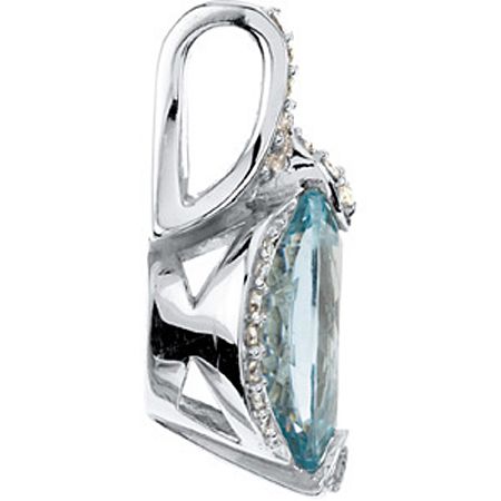 Aquamarine and Diamond Pendant 14k White Gold in Oval Cut