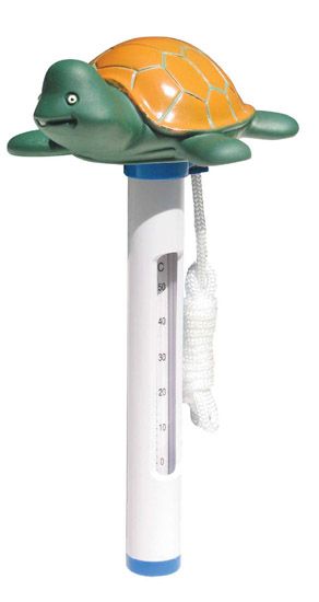 Soft molded Turtle sits on top of the basic thermometer for added 