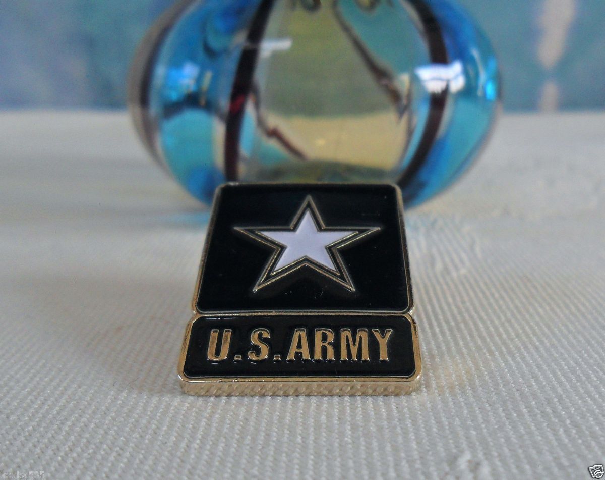 Military US ARMY Gold Tone WHITE STAR on BLACK Push Pin TIE TACK * EB 