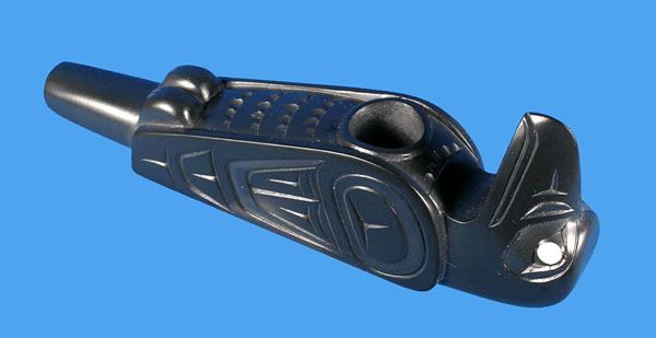 Fine Haida Argillite Raven Pipe Northwest Coast Art