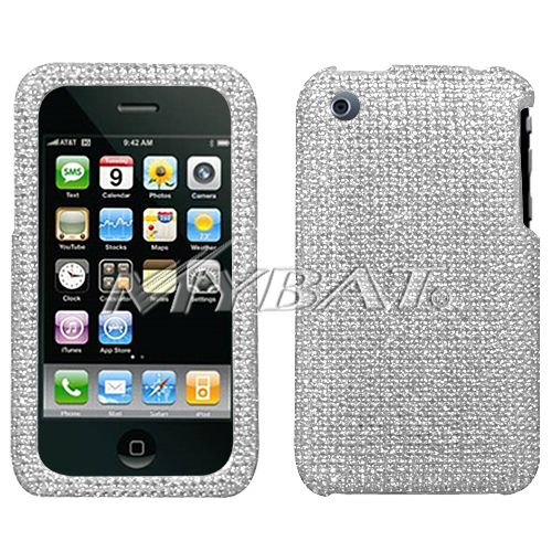   Apple iPhone 3G 3GS Cell Phone Silver Full Bling Stone Hard Case Cover