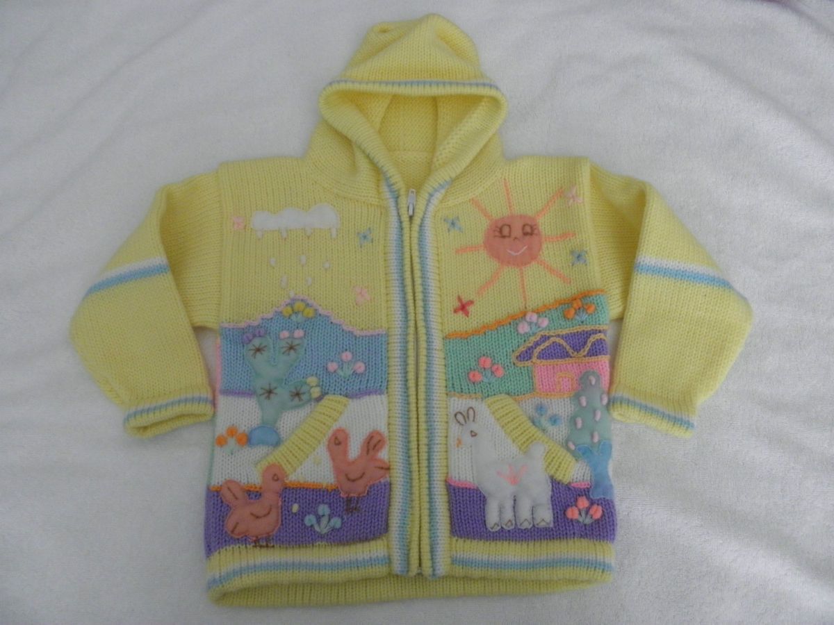 New from Peru Stunning Arpillera Zipper Jacket Toddler Size 4 Yellow 