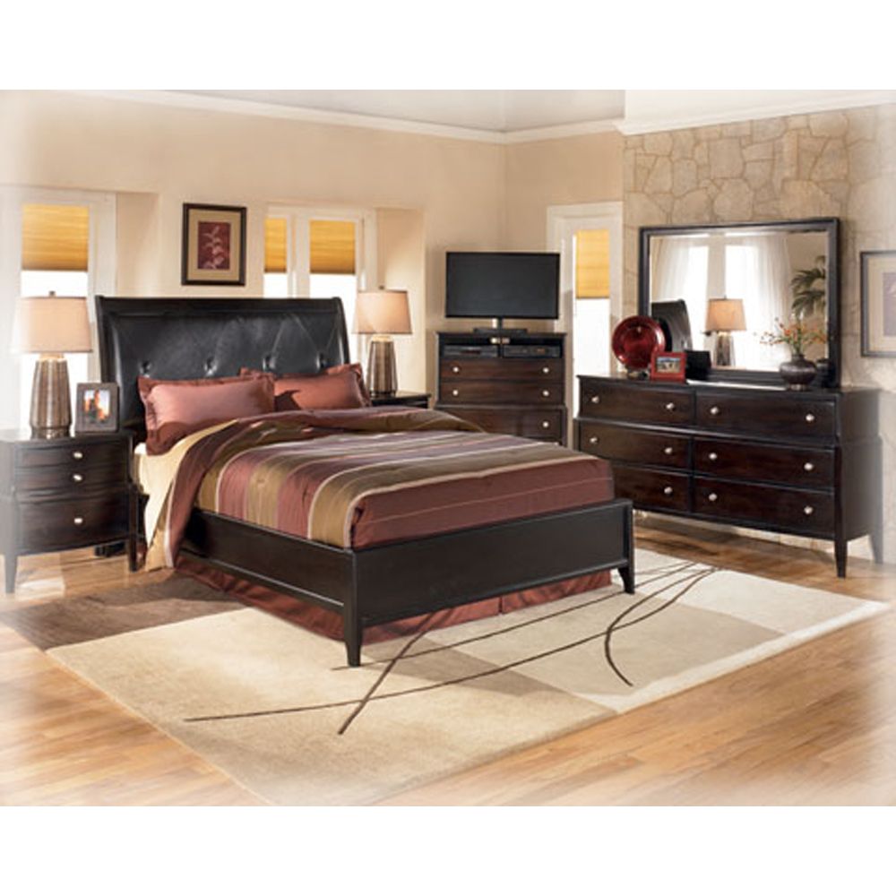 Ashley Naomi King Platform Bed Dark Brown Finish Set  New 