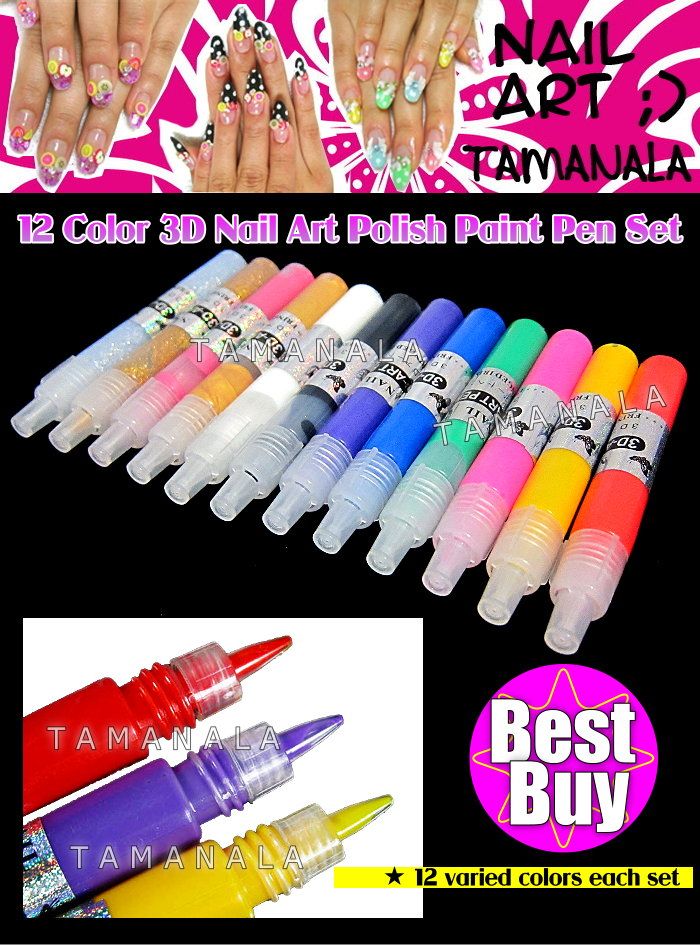 12 Mix Color 3D Nail Art Tips Drawing Painting Paiint Pen Bag Set 