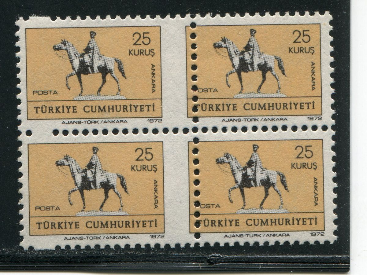 Turkey 1972 Horse Statue Ataturk Misperforated Block 4 MNH