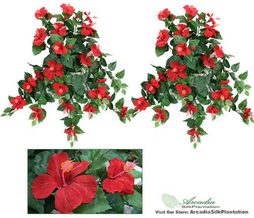   29 Hanging Hibiscus Artificial Flower Silk Plant Fake Bush Red