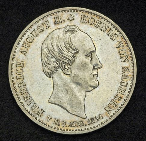 1854, Saxony, Frederick Augustus II. Silver Mourning / Death Thaler. R 