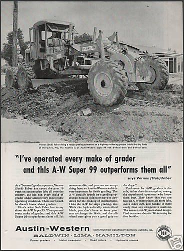 1958 Austin Western A w Super 99 Grader Ad Milwaukee