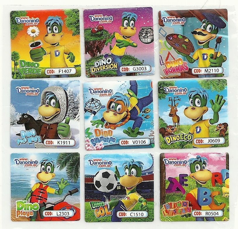 Whole Set Danonino RARE Dino Aventura Argentina 9 Stickers Full 