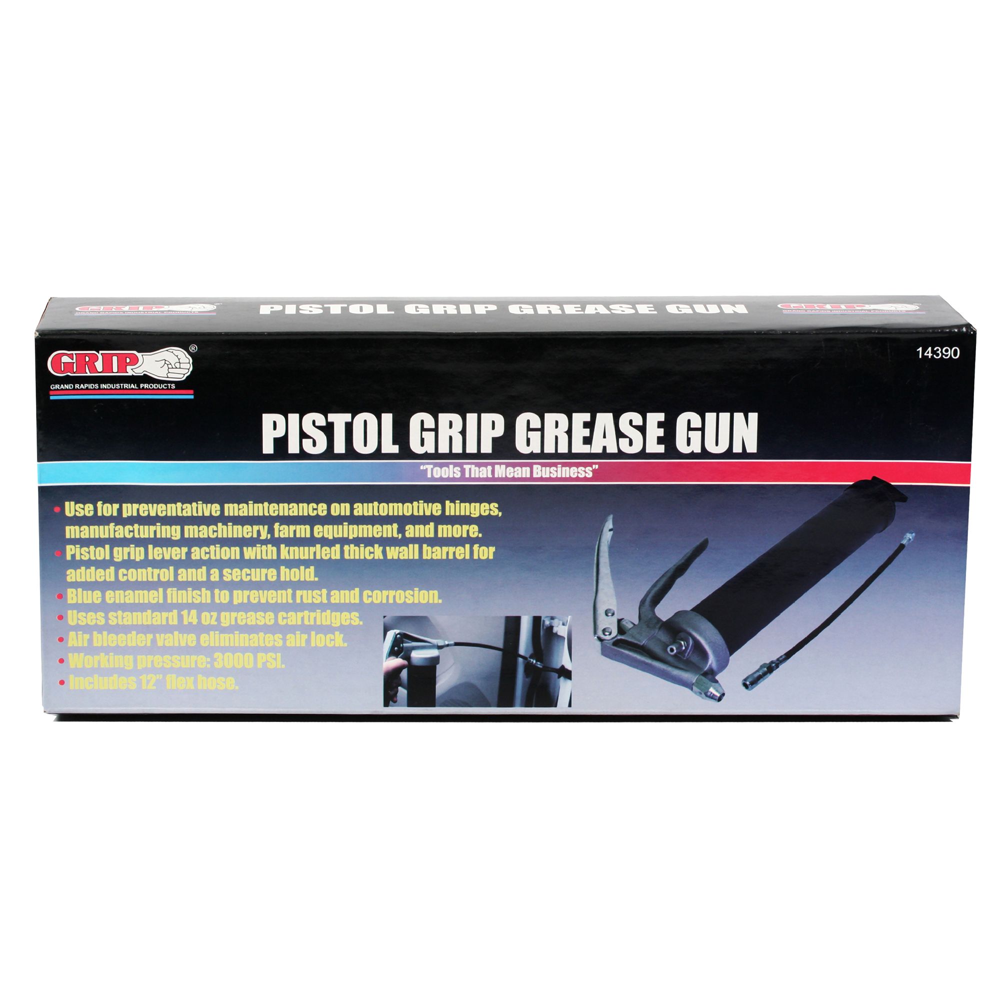   Pistol Grip Grease Gun 3000PSI 12 Hose For 14 Oz. Grease Cartridges