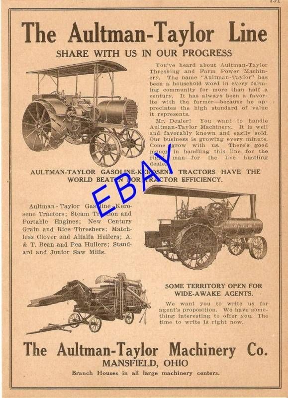 1917 Aultman Taylor Steam Engine Gasoline Tractor Ad