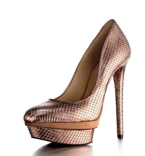 Brian Atwood Rose Gold Python Ebossed Pump